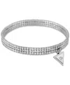 Guess Gold-tone V Logo Charm Rhinestone Stretch Bracelet In Silver
