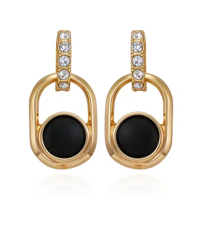 Guess Gold-tone Black Stone Linear Drop Earrings In Pink