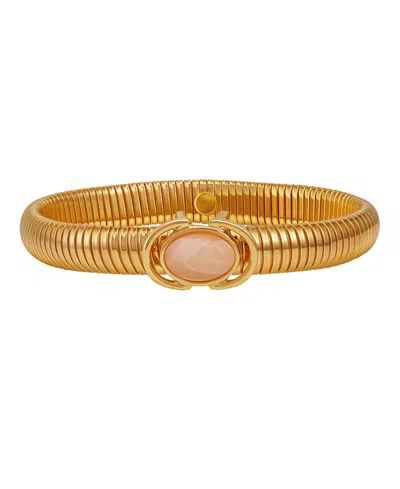 Guess Gold-tone Center Stone Stretch Bracelet In Brown