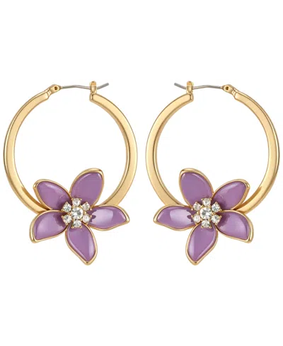 Guess Gold-tone Crystal Stone Hoop Earrings