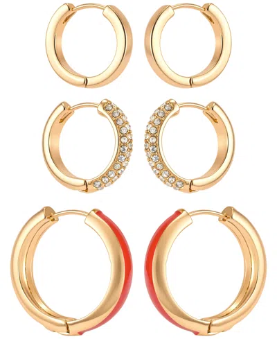 Guess Gold-tone Crystal Stone Hoop Earrings, 3-piece Set