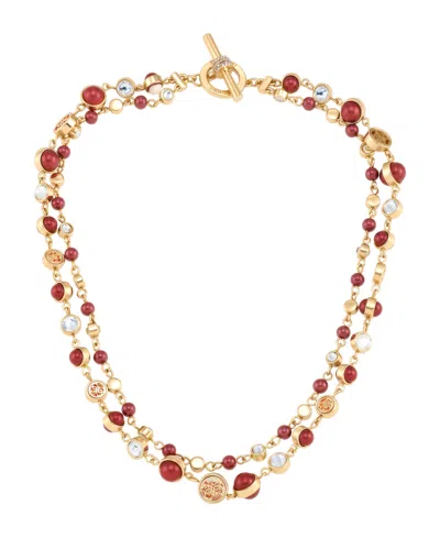 Guess Gold-tone Imitation Pearl & Crystal Toggle Necklace
