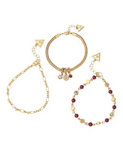 Guess Gold-tone Imitation Pearl & Crystal Trio Bracelet, 3-piece Set