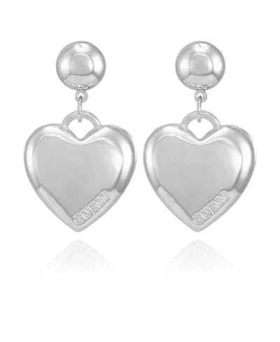Guess Gold-tone Plated Heart Drop Earrings In Silver