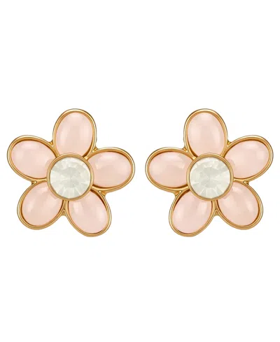 Guess Gold-tone Rose Quartz & White Opal Stone Floral Stud Earrings