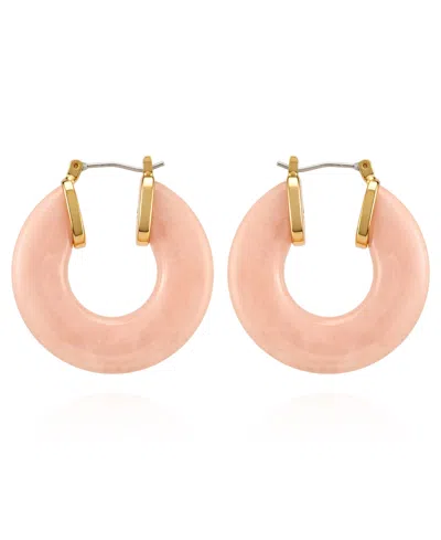 Guess Gold-tone Rose Quartz Stone Hoop Earrings