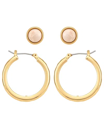 Guess Gold-tone Serpentine Stone Stud & Hoop Earrings, 2-piece Set