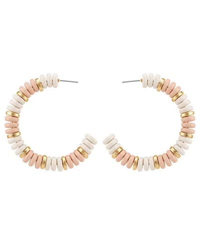 Guess Gold-tone White & Pink Stone Hoop Earrings