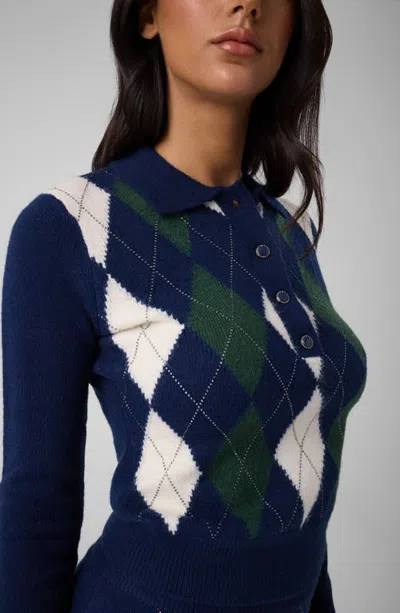 Guess Gracie Argyle Polo Sweater In Blue