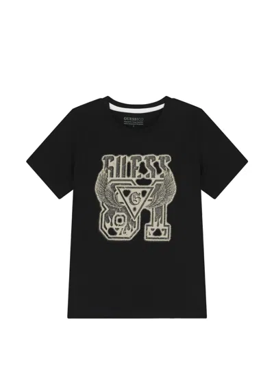 Guess Kids' Graphic-print T-shirt In Black