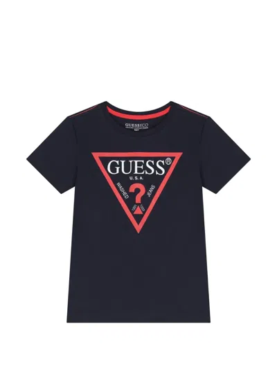 Guess Kids' Graphic-print T-shirt In Blue