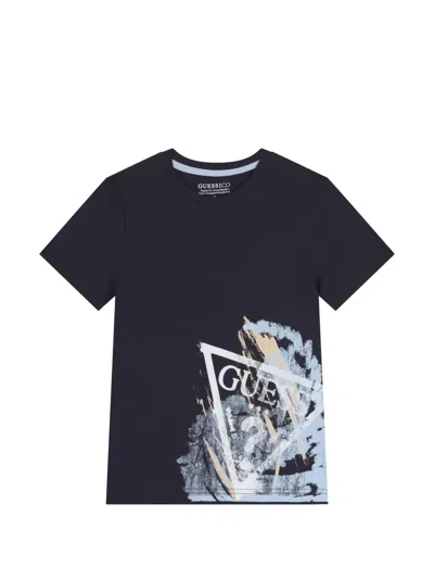 Guess Kids' Graphic-print T-shirt In Blue