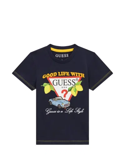 Guess Kids' Graphic-print T-shirt In Blue