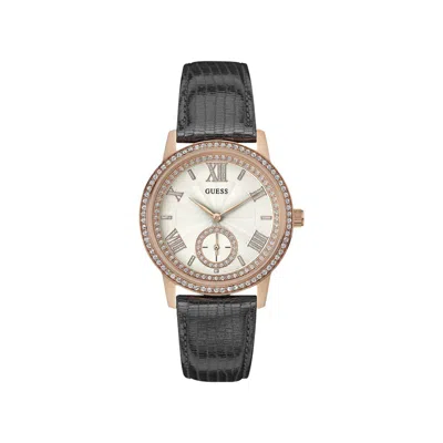 Guess Gray Leather Watch In Black