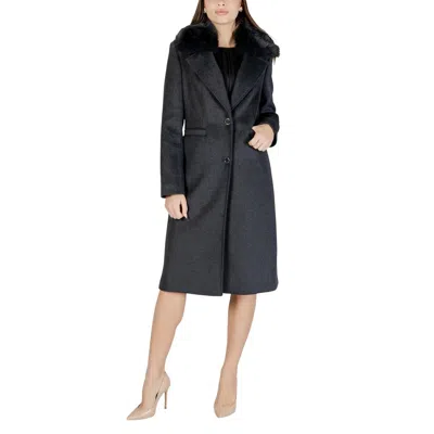 Guess Gray Polyester Coat In Black