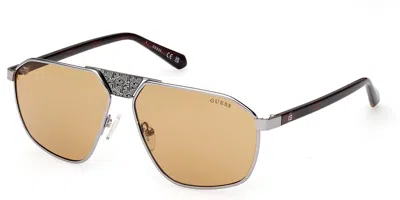 Guess Gu00086 08e Men's Sunglasses Silver Size 59 In Brown