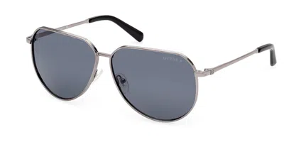 Guess Gu00089 Polarized 08d Men's Sunglasses Gunmetal Size 62 In Blue