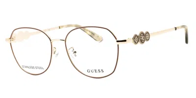 Guess Gu50256-d Vestibilità Orientale 025 Occhiali Da Vista Marroni Per Donna (solo Montatura) In Gold