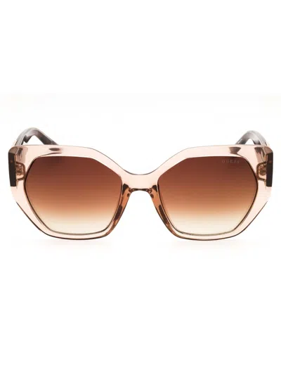 Guess Gu7741 Sunglasses In Shiny Beige / Brown Mirror