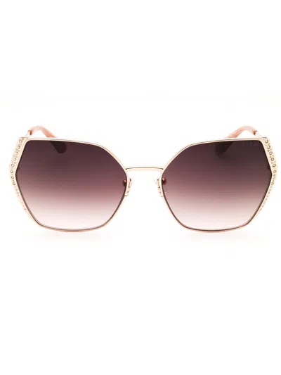 Guess Gu7843-s Sunglasses In Shiny Rose Gold / Gradient Brown