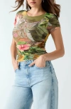 Guess Hani Ruched Mesh T-shirt In Black