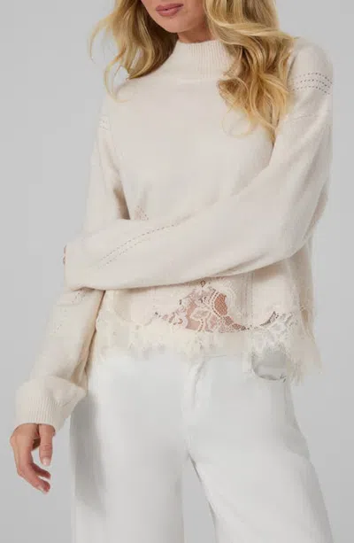 Guess Hayden Lace Hem Mock Neck Sweater In Silver