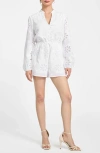 Guess Hazel Floral Embroidered Long Sleeve Cotton Voile Romper In White