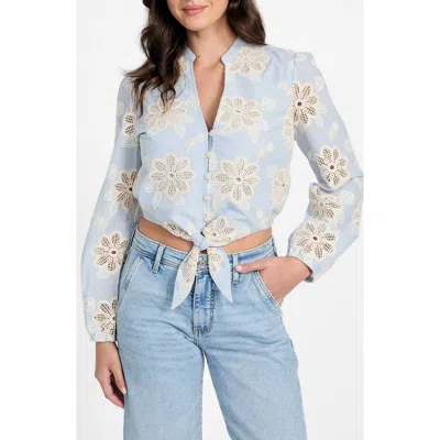 Guess Hazel Floral Embroidered Long Sleeve Tie Front Top