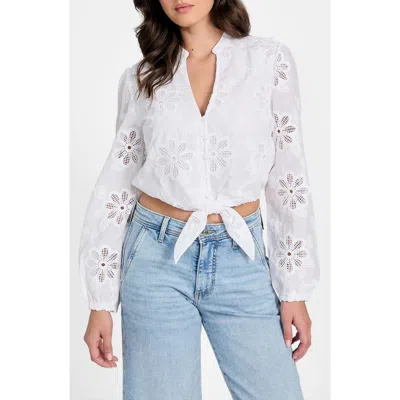 Guess Hazel Floral Embroidered Long Sleeve Tie Front Top