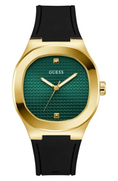 Guess Headline Silicone Strap Watch, 42mm In Black