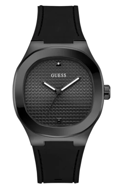 Guess Headline Silicone Strap Watch, 42mm In Black