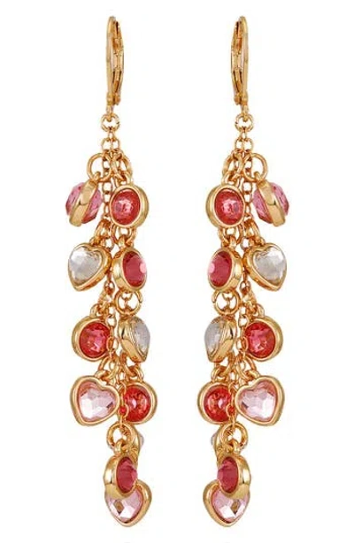 Guess Heart Crystal Linear Drop Earrings In Gold