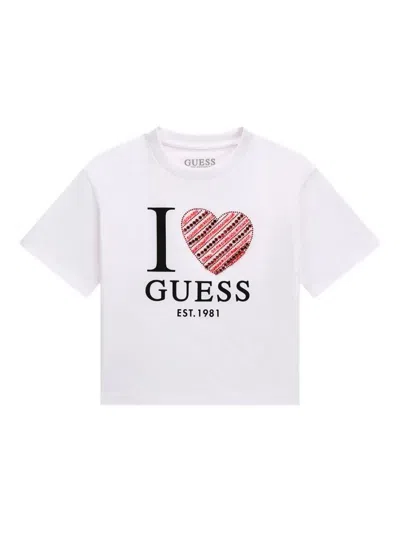 Guess Kids' Heart-embellished T-shirt In White
