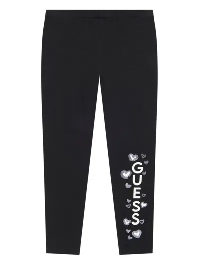 Guess Kids' Heart-logo Leggings In Black