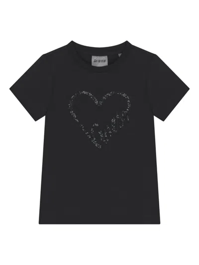 Guess Kids' Heart-logo T-shirt In Black
