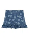 Guess Heart-moif Ruffled Denim Skirt In Blue