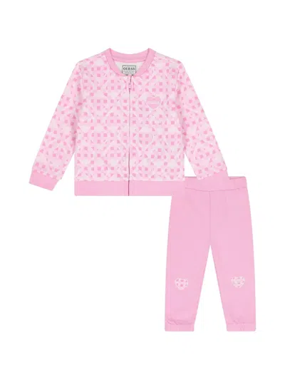 Guess Babies' Heart Motif Patterned Tracksuit In Pink