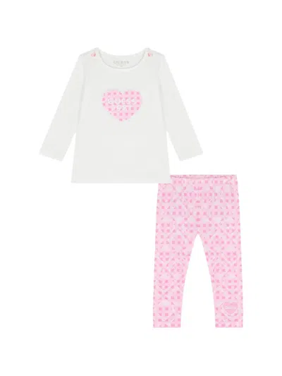 Guess Babies' Heart-motif-patterned Trousers Set In Multi