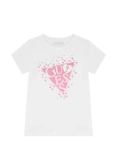 Guess Kids' Heart Motif T-shirt In White