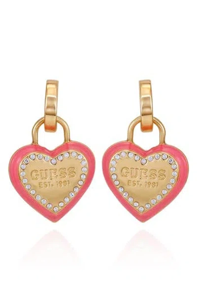 Guess Heart Pavé Charm Earrings In Gold