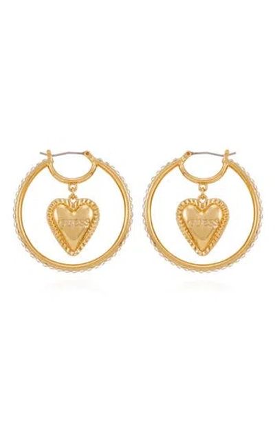 Guess Heart Pavé Hoop Earrings In Gold