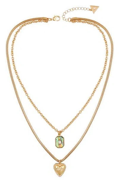 Guess Heart Pavé Layered Pendant Necklace In Gold