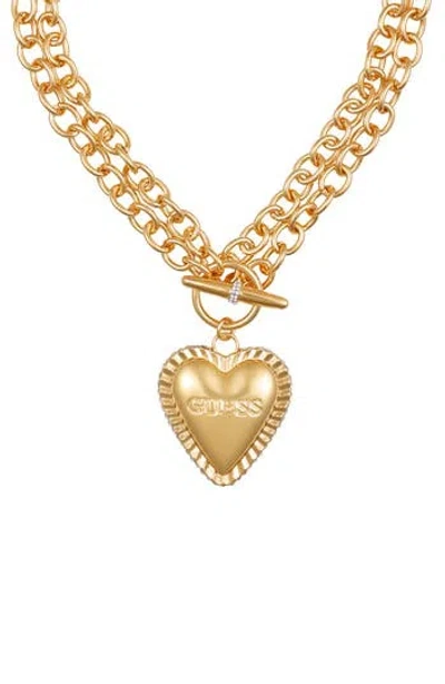 Guess Heart Pavé Pendant Toggle Necklace In Gold