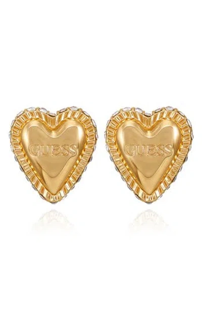 Guess Heart Pavé Stud Earrings In Gold