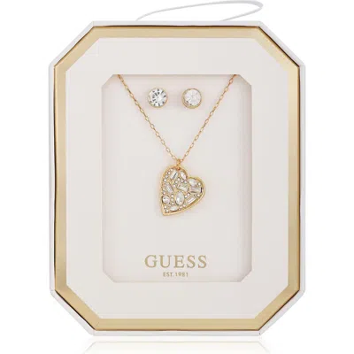 Guess Heart Pendant Necklace & Stud Earrings Set In Gold