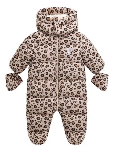 Guess Babies' Heart-print Hooded Snowsuit In Multi