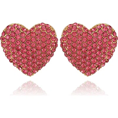 Guess Heart Stud Earrings In Pink/ Gold