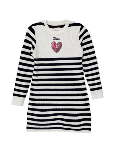 Guess Kids' Heart-motif Striped Dress In Black