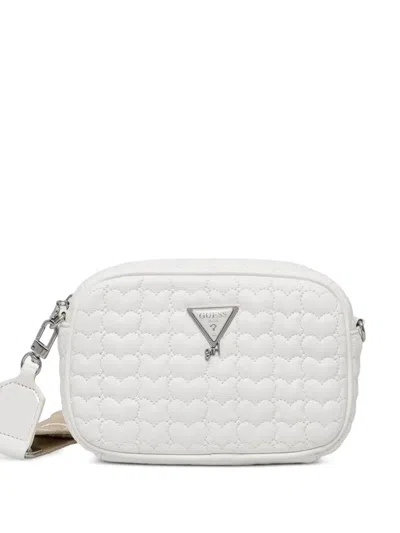 Guess Kids' Heart-quilted Logo-plaque Shoulder Bag In White