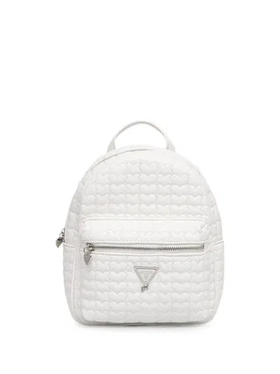 Guess Kids' Heart-quilted Logo-strap Backpack In White